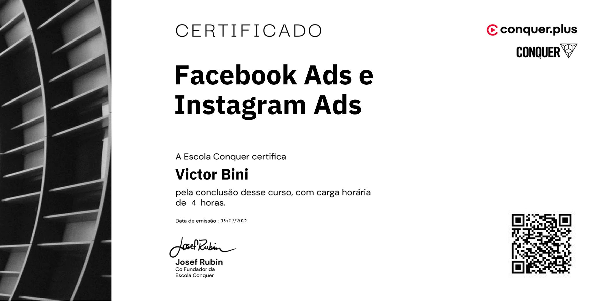 Certificado de Facebook Ads e Instagram Ads
